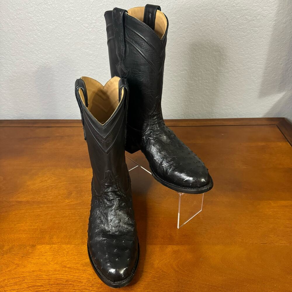 JRC & Sons Men's Miguel Full Quill Exotic Ostrich Roper Boot Black Size 9 D EUC - Picture 2 of 10